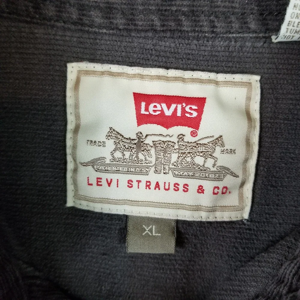 Levis Men XL Corduroy Shirt Charcoal Gray Long Sleeve Button Down WPL-423 Cotton